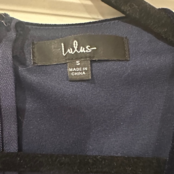 Admirable Aura Navy Blue Velvet Long Sleeve Skort Romper - Picture 6 of 7